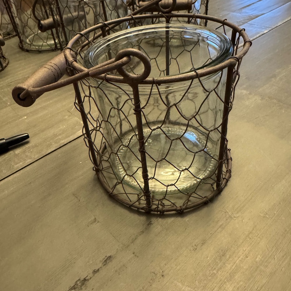 Rustic Brown Chicken Wire Glass Lantern